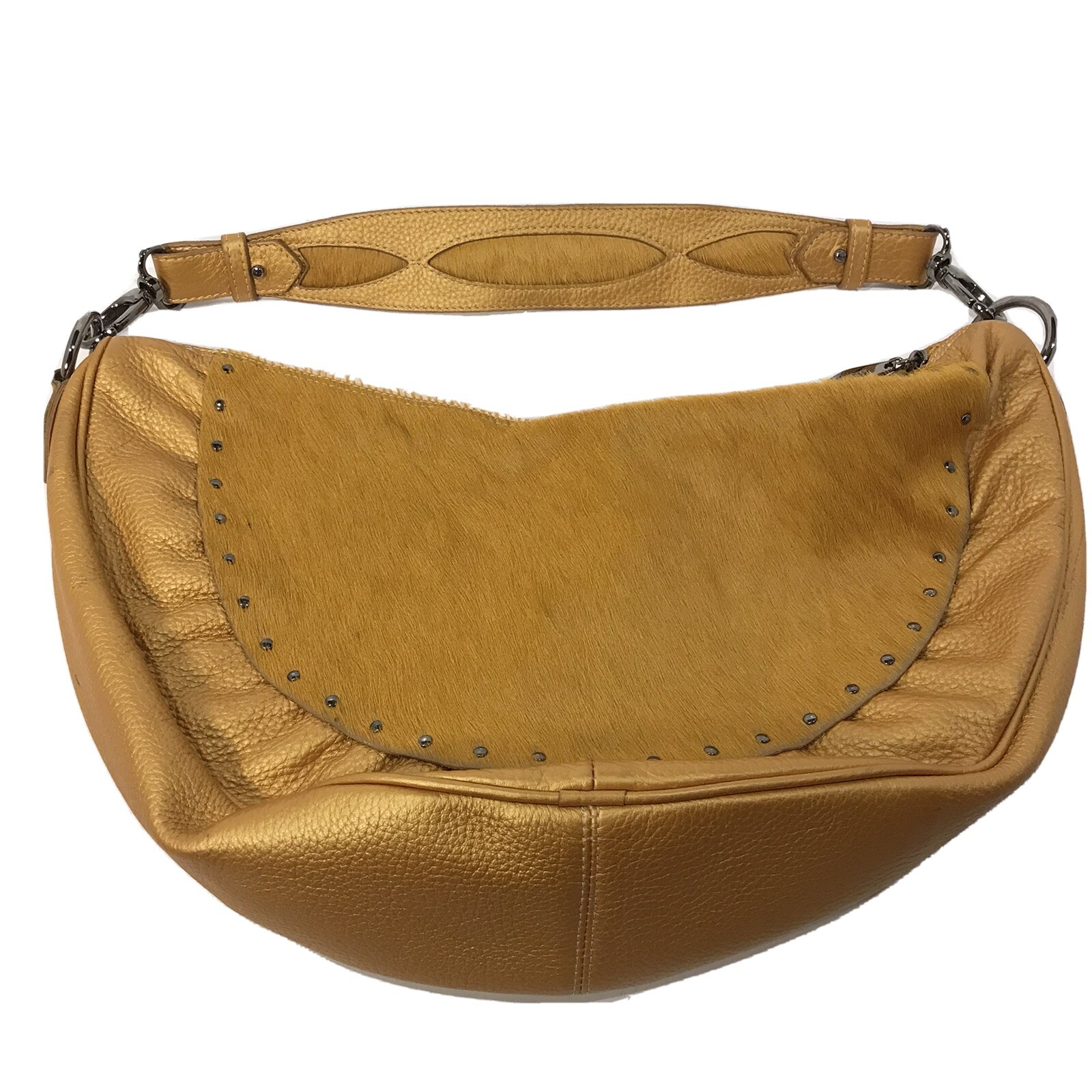 Berge Italy 100% Leather&Calfskin Handbag in Gold Made in Italy-Unused Condition