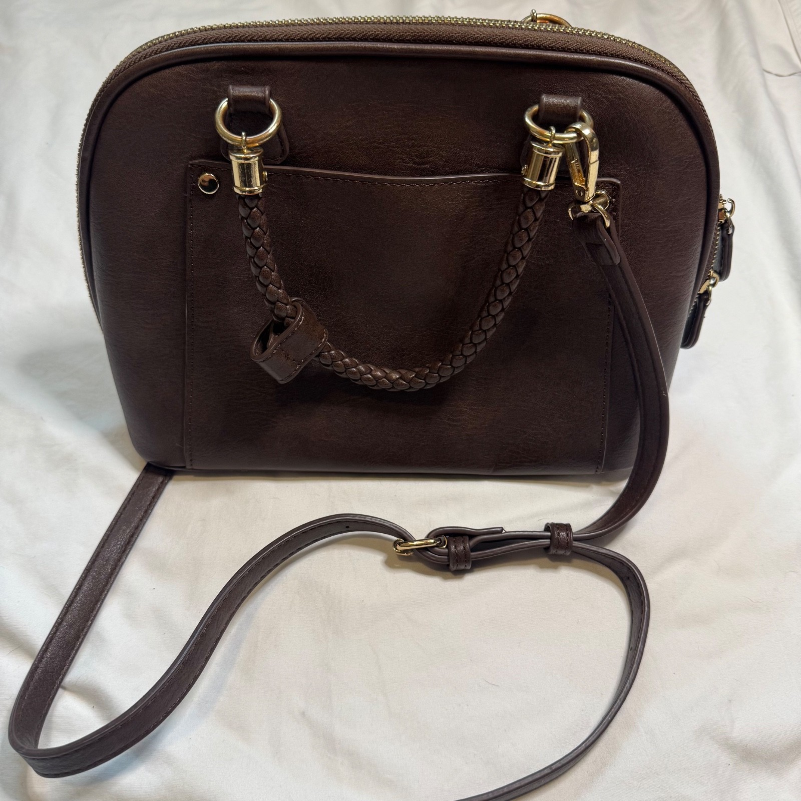 Madison West Camila Red Oxblood Satchel Faux Leather Purse Braided Handle