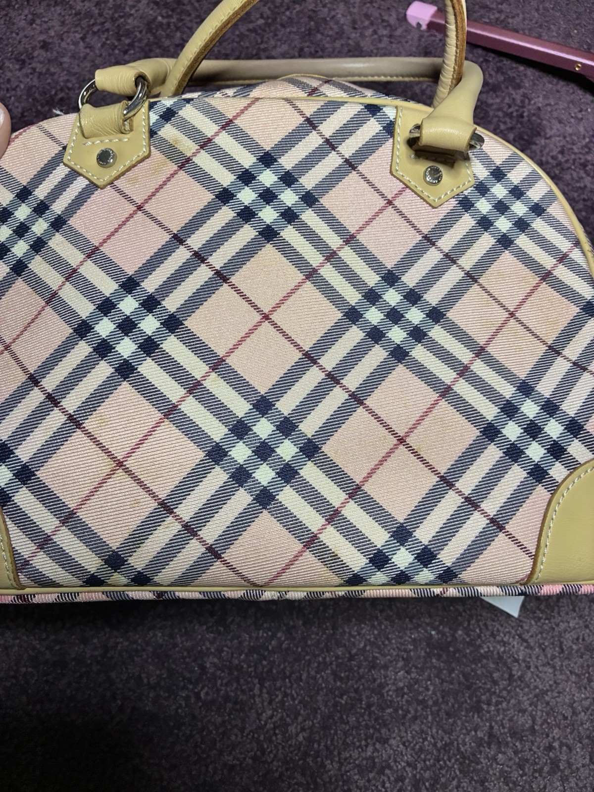 Burberry Blue Label Tote Bag Canvas Pink Nova Check From Japan Boston W COA