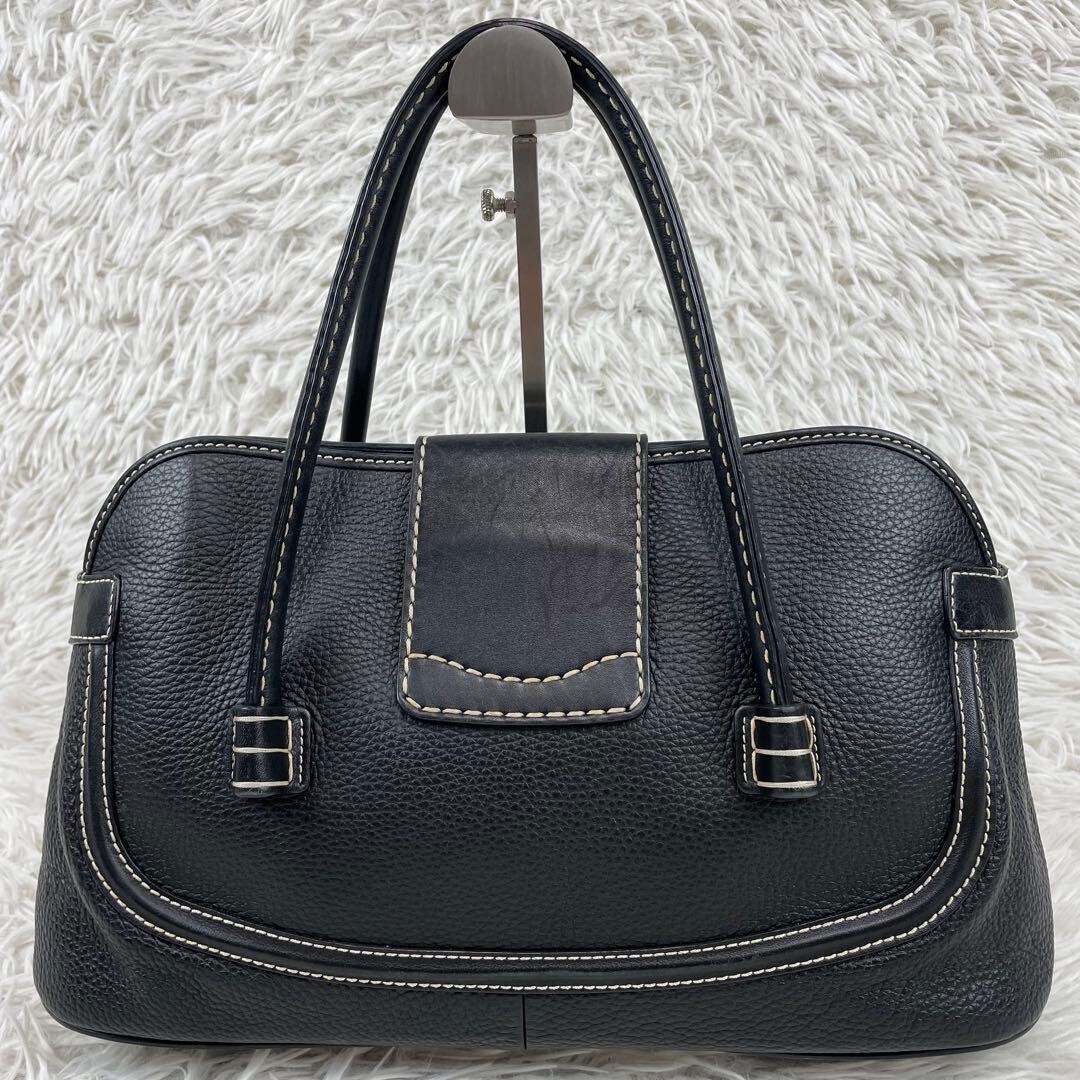 Tods D Bag Black Leather Shoulder Bag Pebbled Tote Handbag Italy Silver Hardware