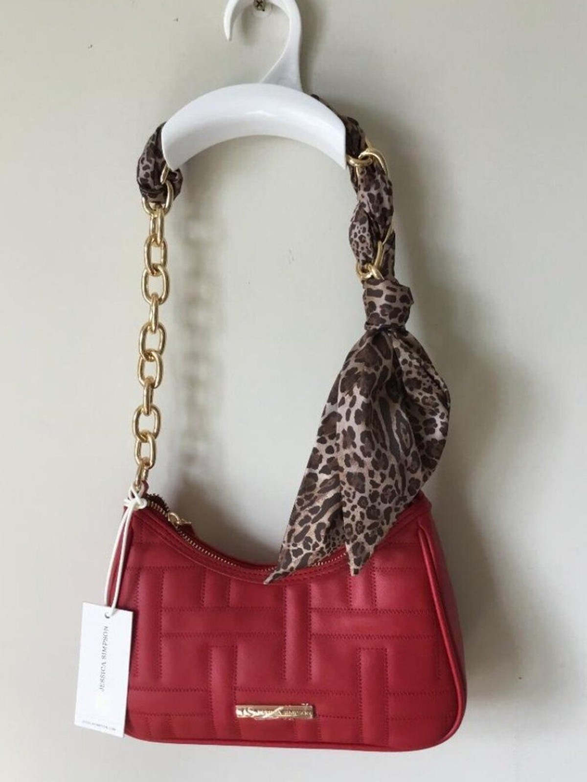Jessica Simpson Red Quilted Leather Shoulder Bag with Gold Chain NWT $60