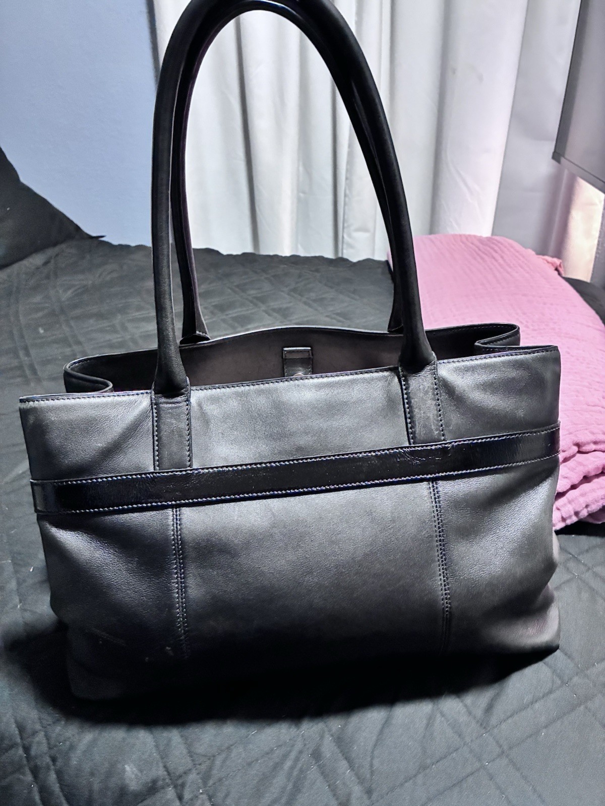 Kate Spade New York Large Black Tote Bag Zip Closure Bow Accent Polka Dot Lined