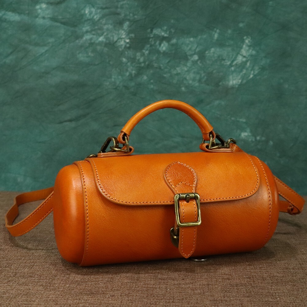 Genuine Leather Women Handbags Crossbody Bags Vintage Shoulder Purses round Bag
