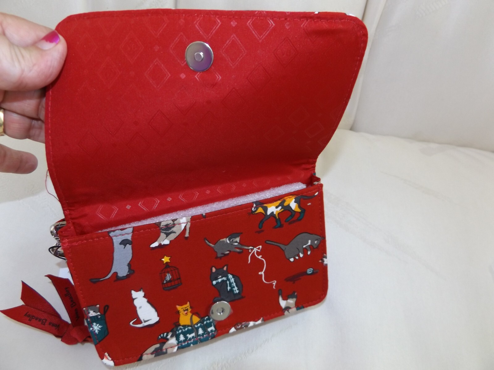 VERA BRADLEY 3 in 1 Crossbody Wristlet Red Holiday Cats Meow Siamese White NWT