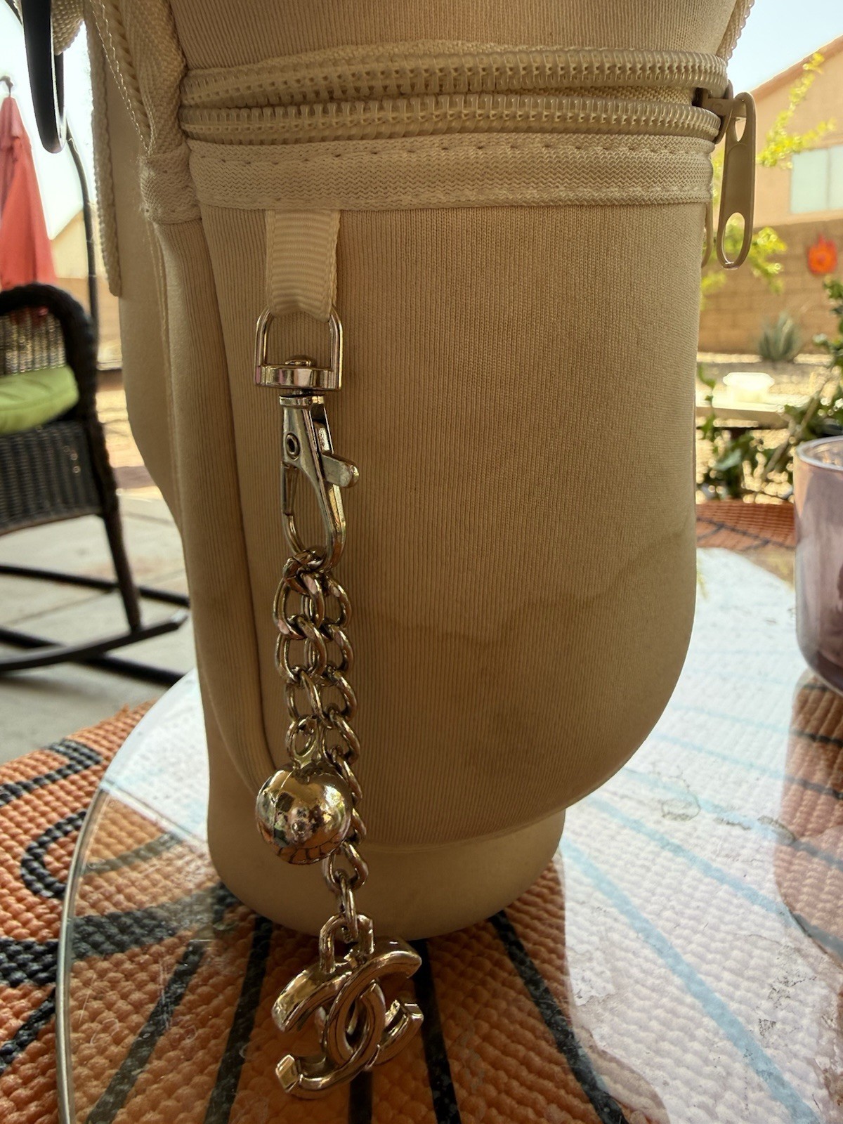 CHANEL CC Logo Silver-Tone Chain Bag Charm Keychain, Detachable Dangle