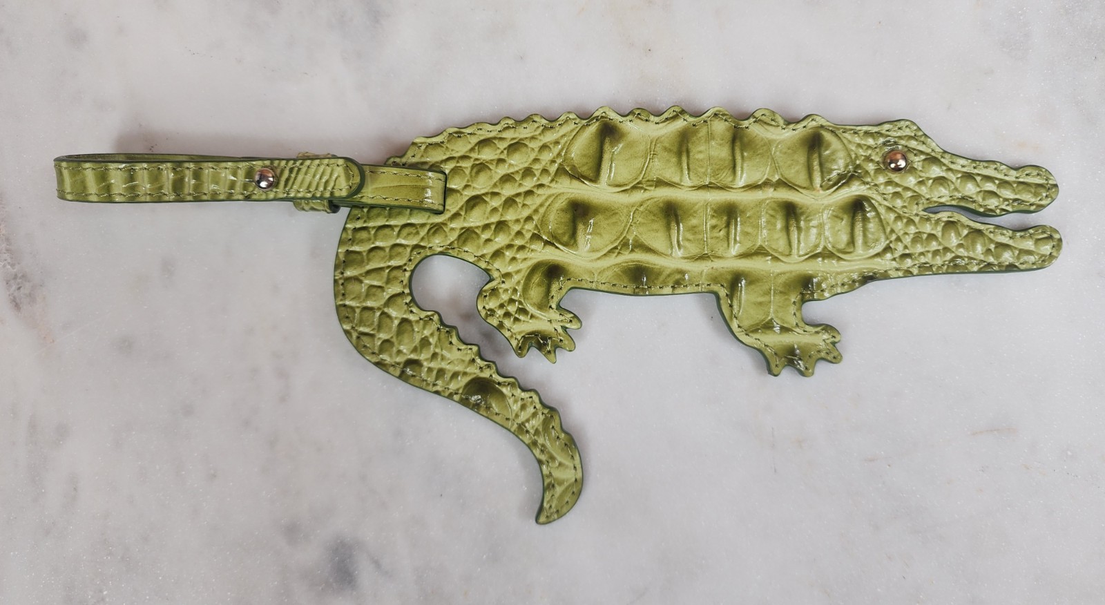 Rare Original BRAHMIN Mel Gator Luggage Tag Green Leather