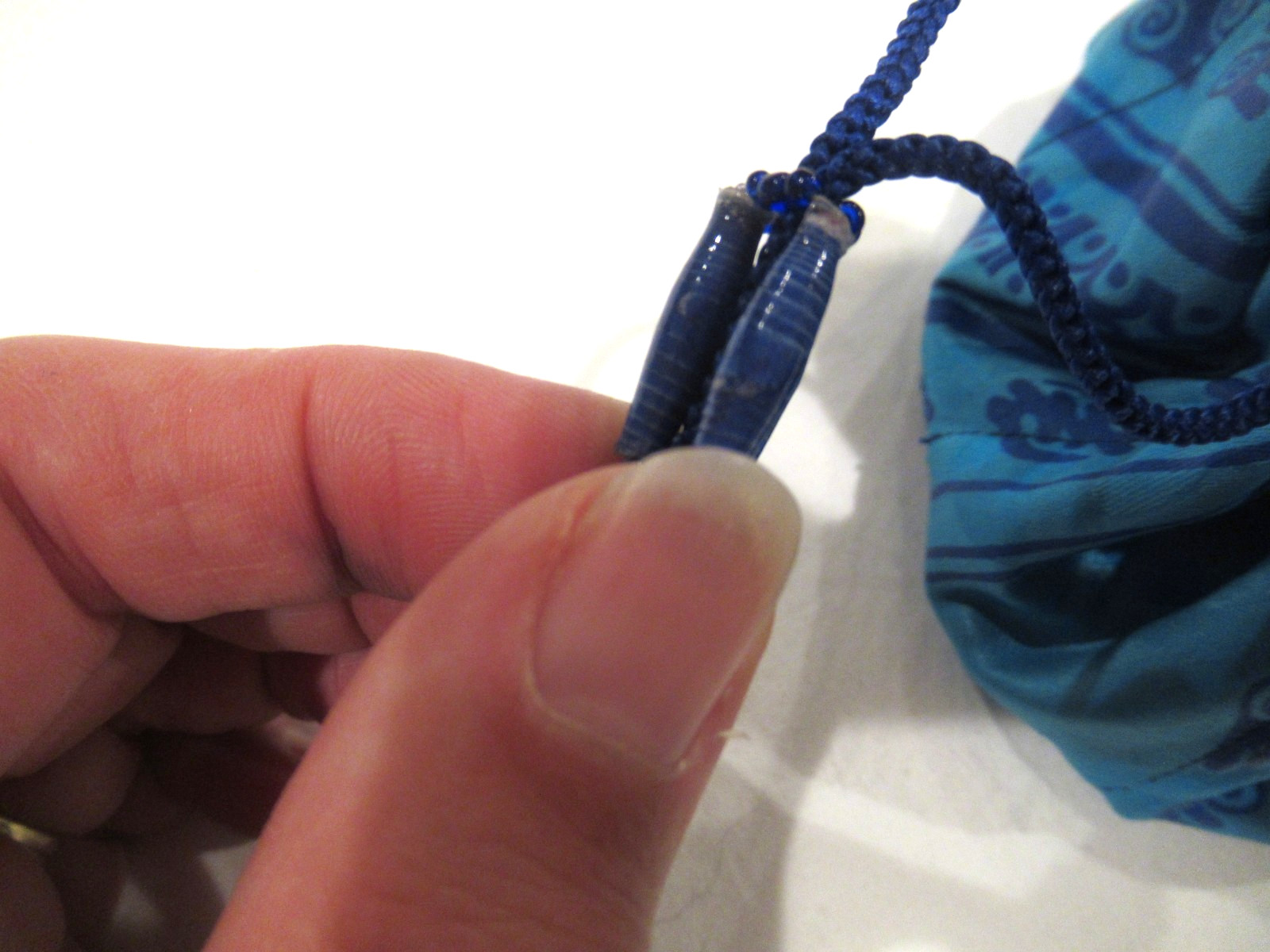 Bead for Life blue drawstring bag, handmade in Uganda