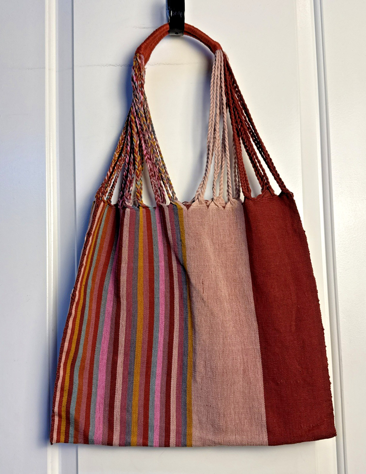 Mexican Striped Woven Tote Bag Women’s Handmade Oaxaca Mexico Hammock Market Bag