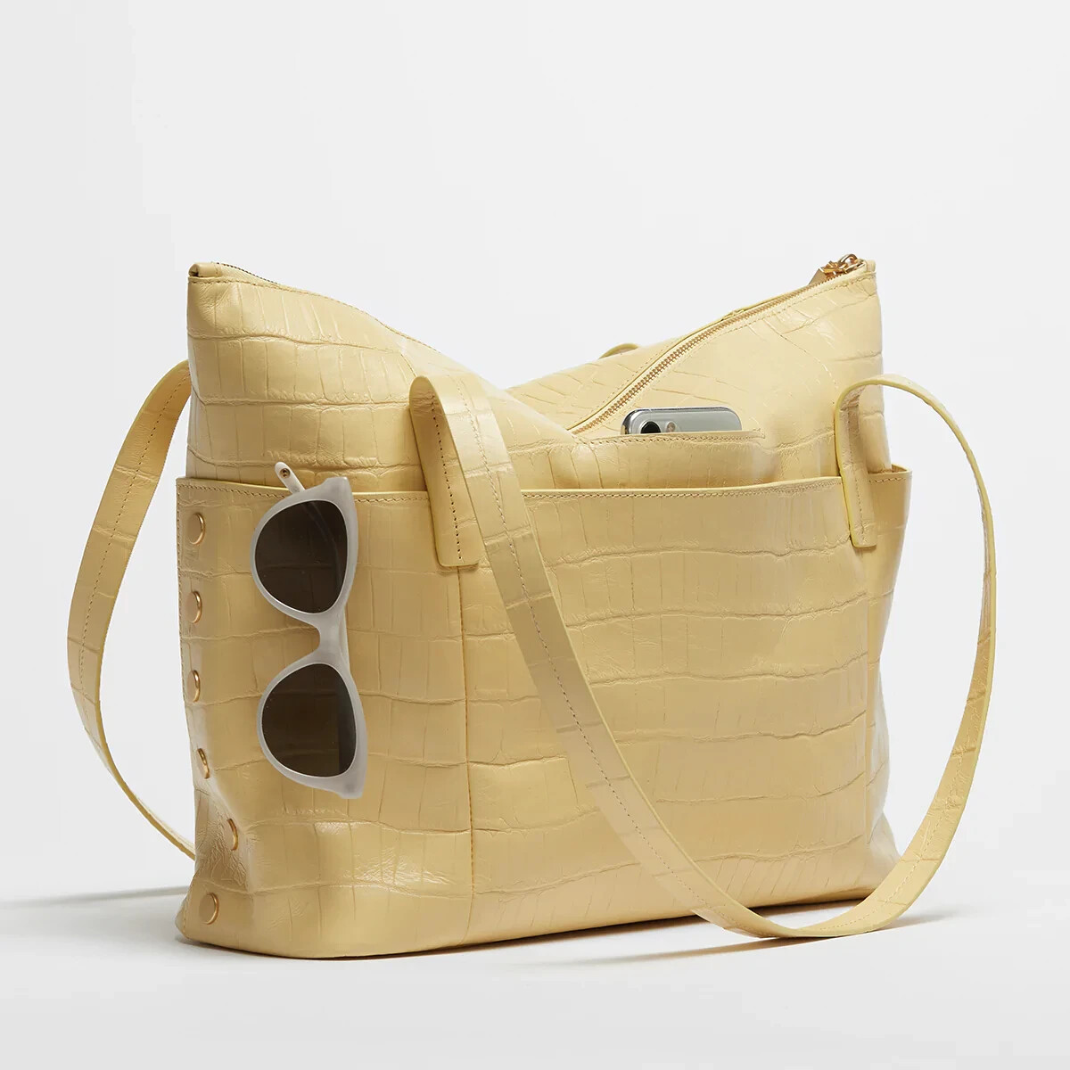 Hammitt Addie Large Zippered Leather Tote Sunstruck Yellow Crocco