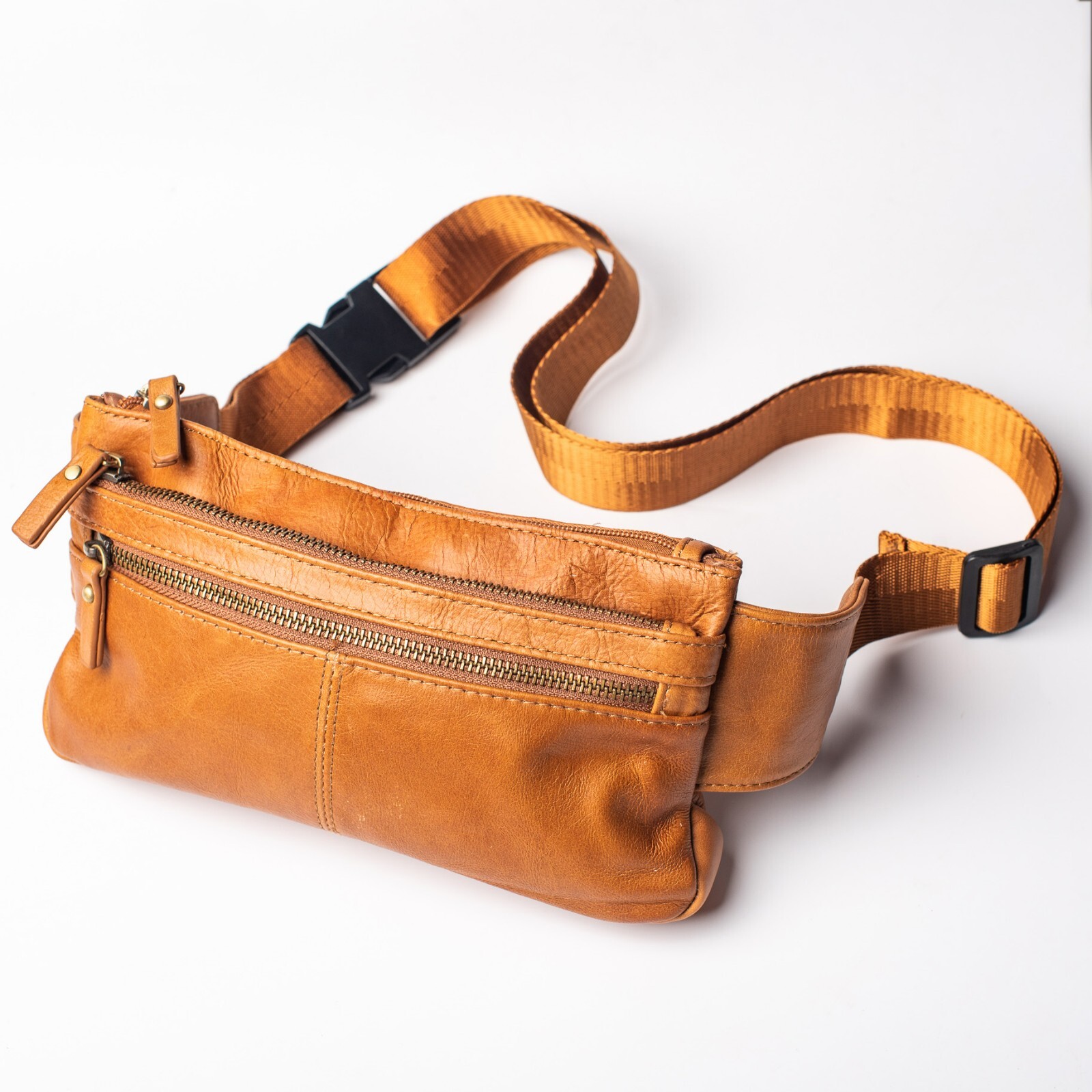 Light Brown Leather Fanny Pack Adjustable Strap Travel Hip Bum bag Purse wallet