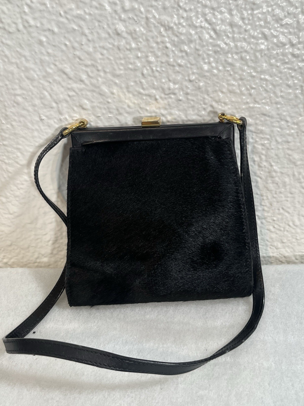 VTG Neiman Marcus Italy Black Leather Pony Hair Mini crossbody Bag