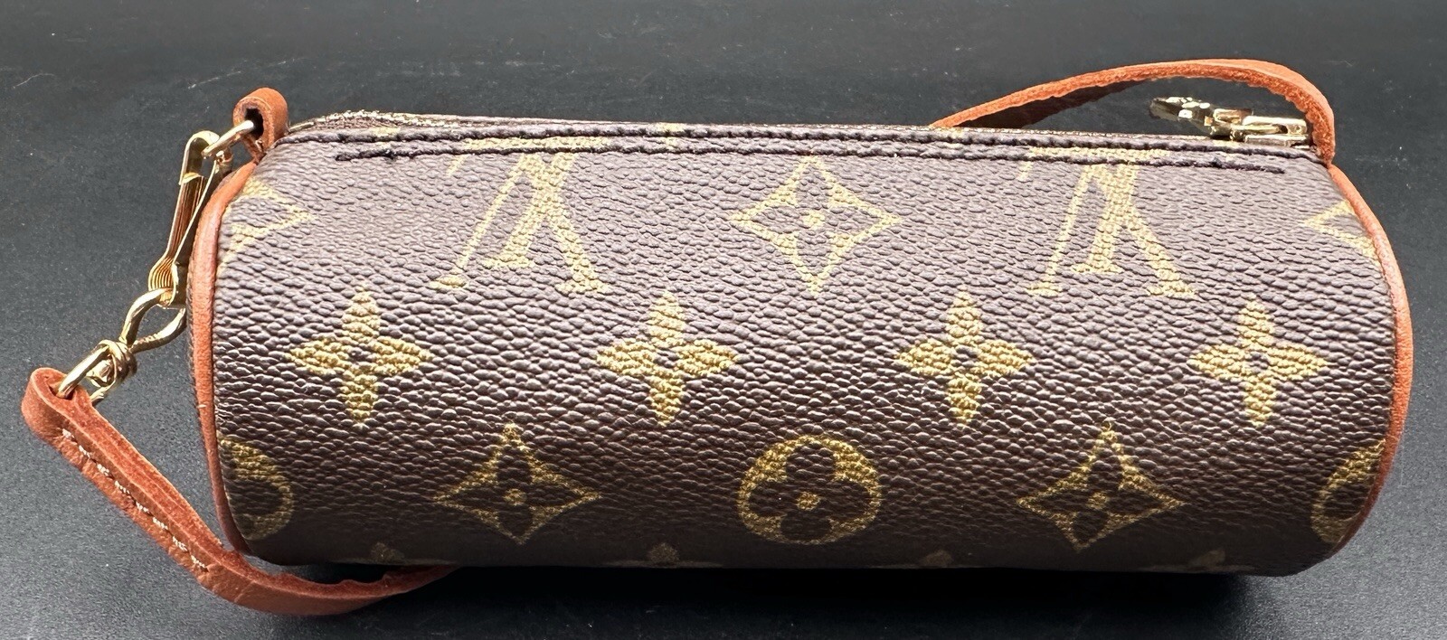 Louis Vuitton Monogram Brown Papillon Accessory Pochette Pouch Bag Cylinder 6.5”