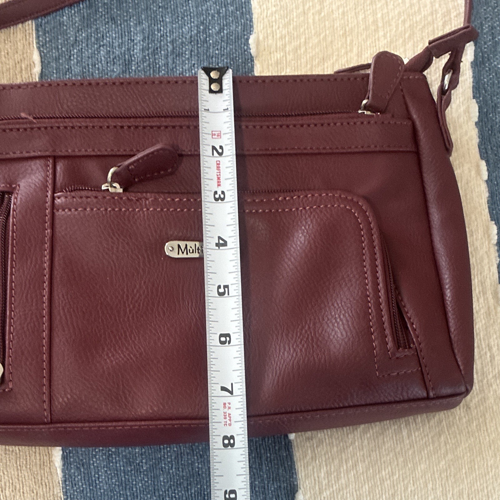 MultiSac Burgundy Crossbody Bag Zip w/ Detachable Strap Inner & Outer Pockets