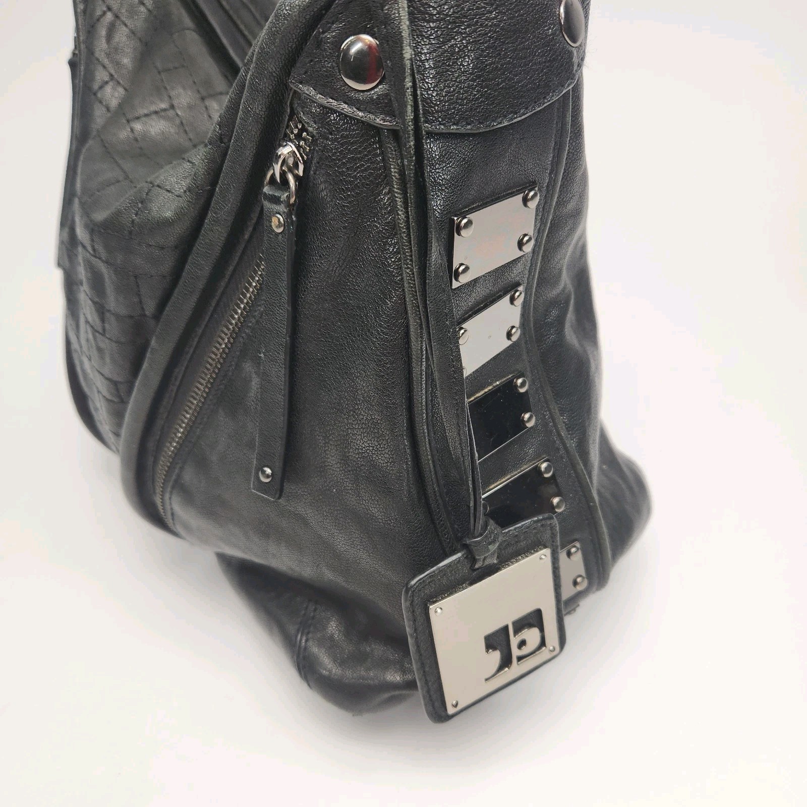 Joe’s Jeans Purse Black Leather Shoulder Bag Metal Studs Biker Hippie Y2K