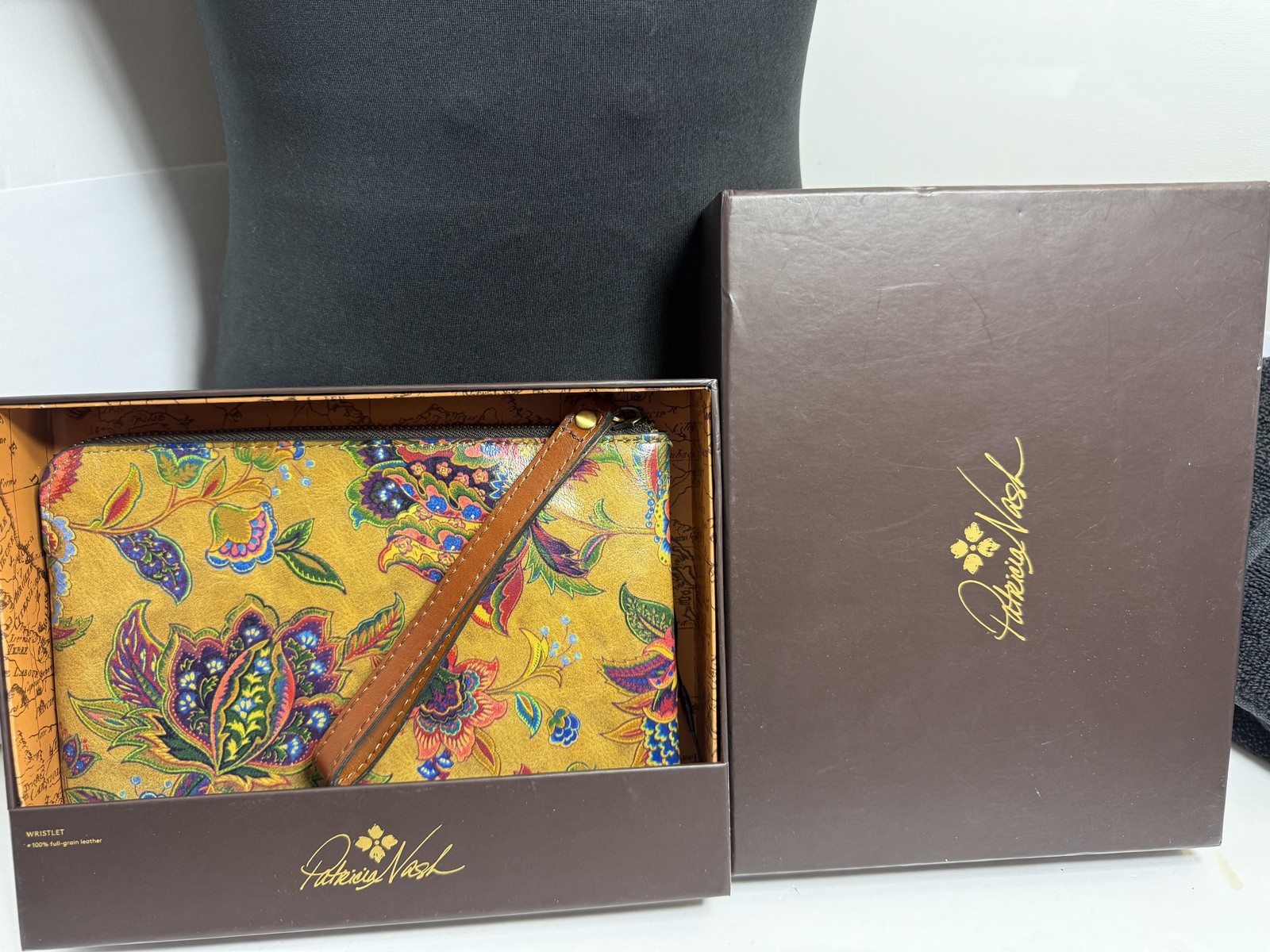 Patricia Nash French Tapestry Wristlet Womens Yellow Floral Leather Zip Clutch