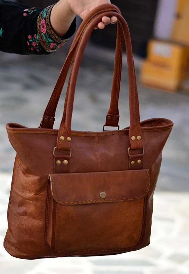 Handmade Women’s Vintage Brown Goat Leather Shoulder Tote Shopper Purse Handbag