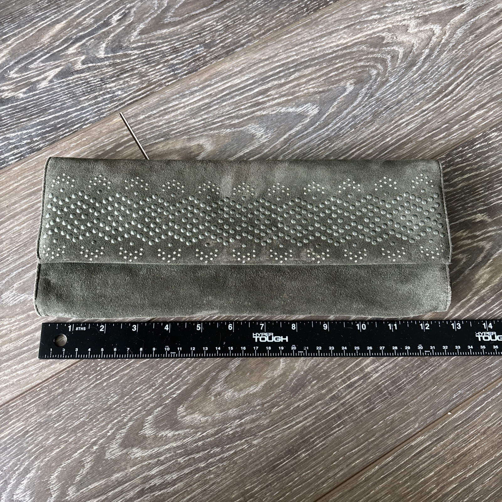 NWOT Via Spiga Olive Suede Clutch Bag Shoulder Strap 13×5 In