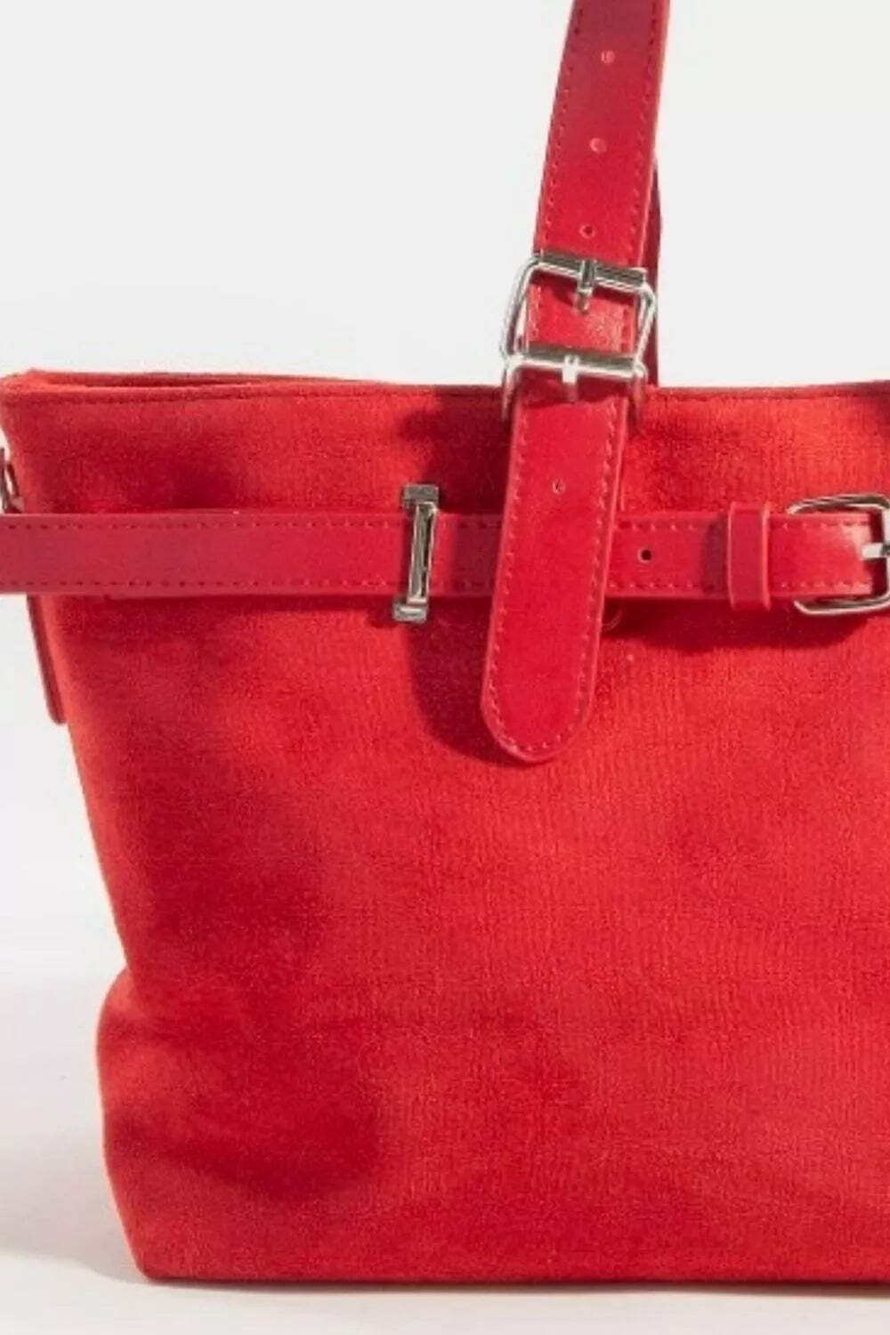 Faux Leather Buckle Strap Detail Tote Bag