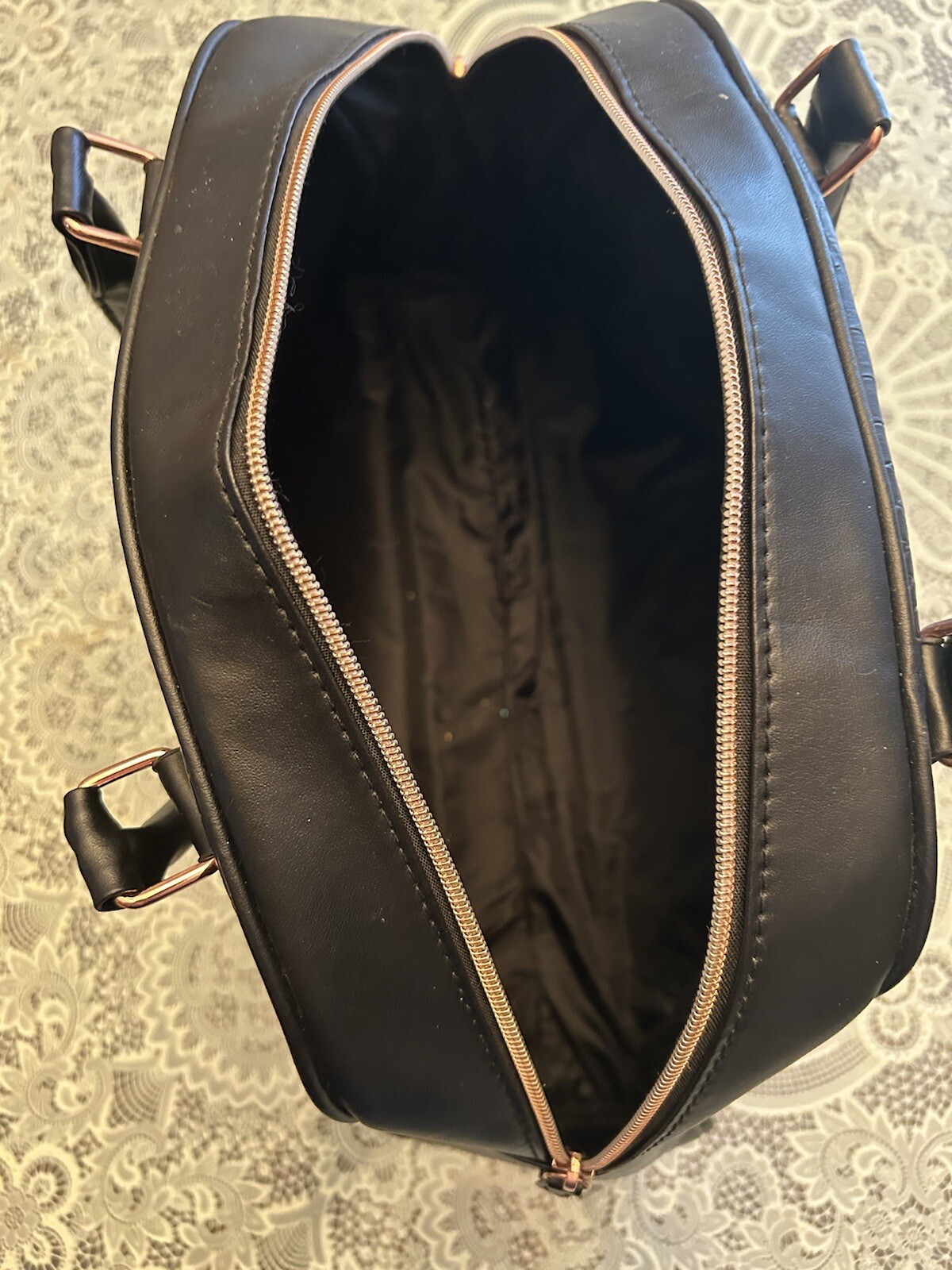 Vegan Black Color Tote Bowler Bag. Faux Leather Overnight Bag Sleek Minimal