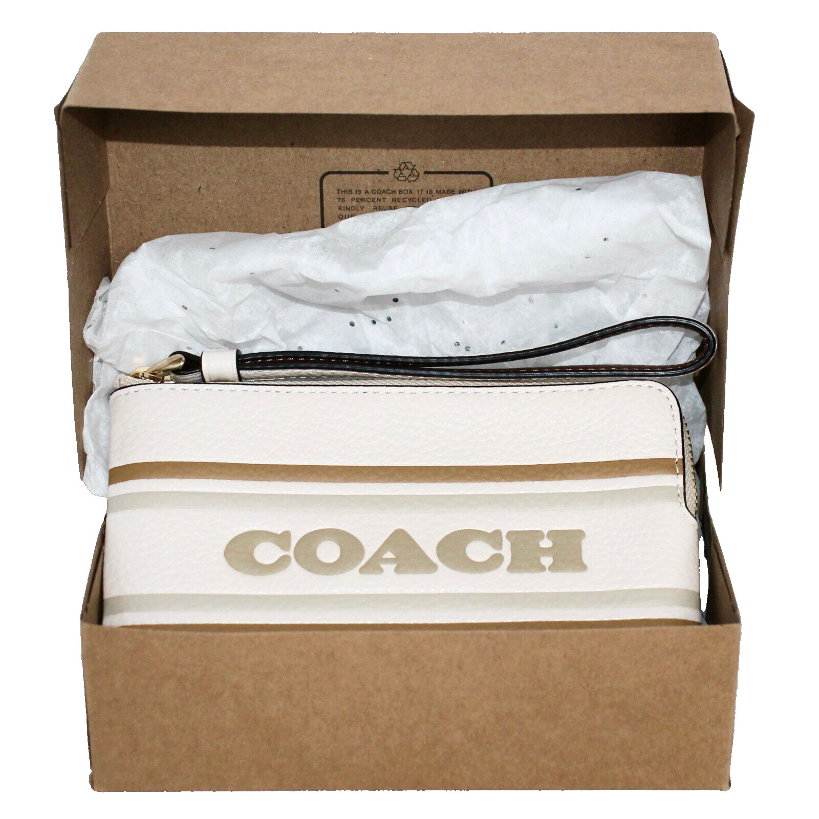 COACH Leather Corner Zip Wristlet Coach Stripe Wristlet Chalk Multi Gift Box