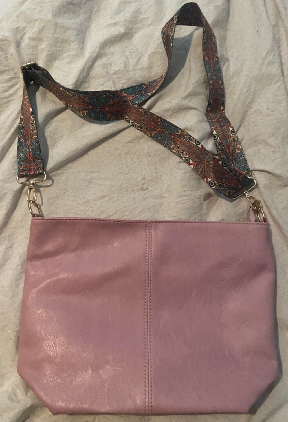 Pink Purse With Colorful Strap