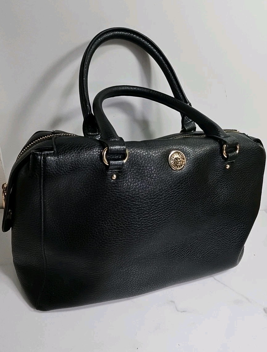 Anne Klein Black 3 Compartment Satchel Double Top Handle Purse 13x9x5″