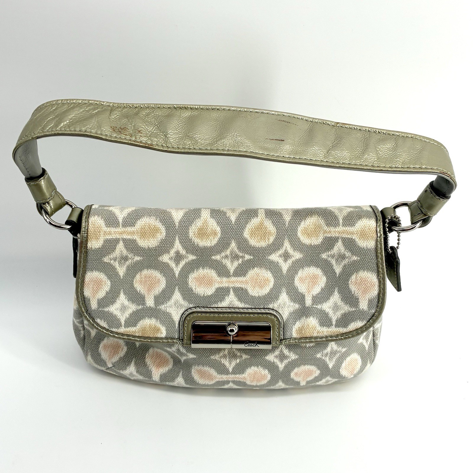 Coach Kristin F45376 Op Art Ikat Shoulder Bag Gray Silver Pink Sateen Lining (ST