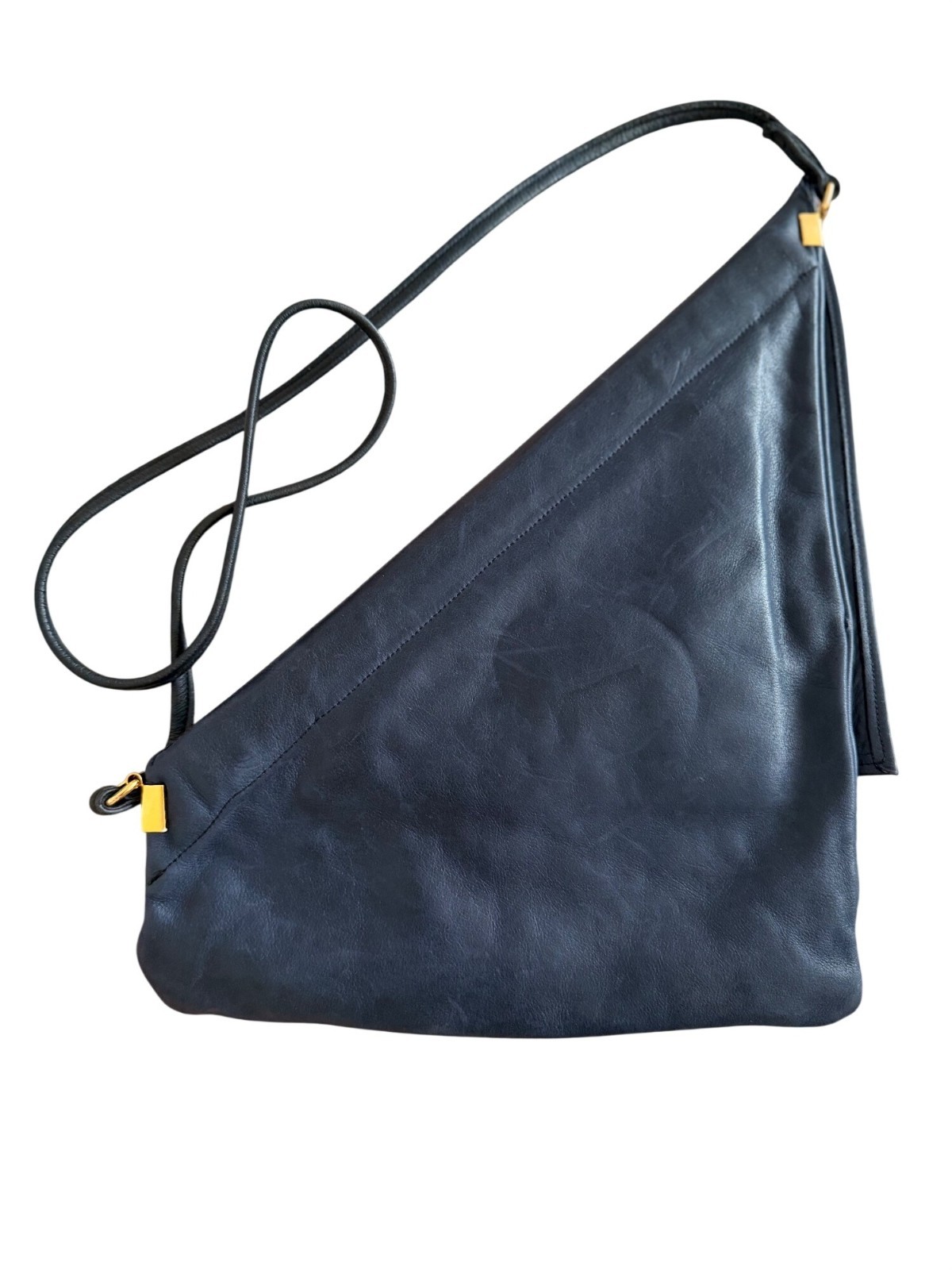 Sudhaus Vintage Crossbody Bag Triangle-inspired Blue Avant Garde Leather Handbag