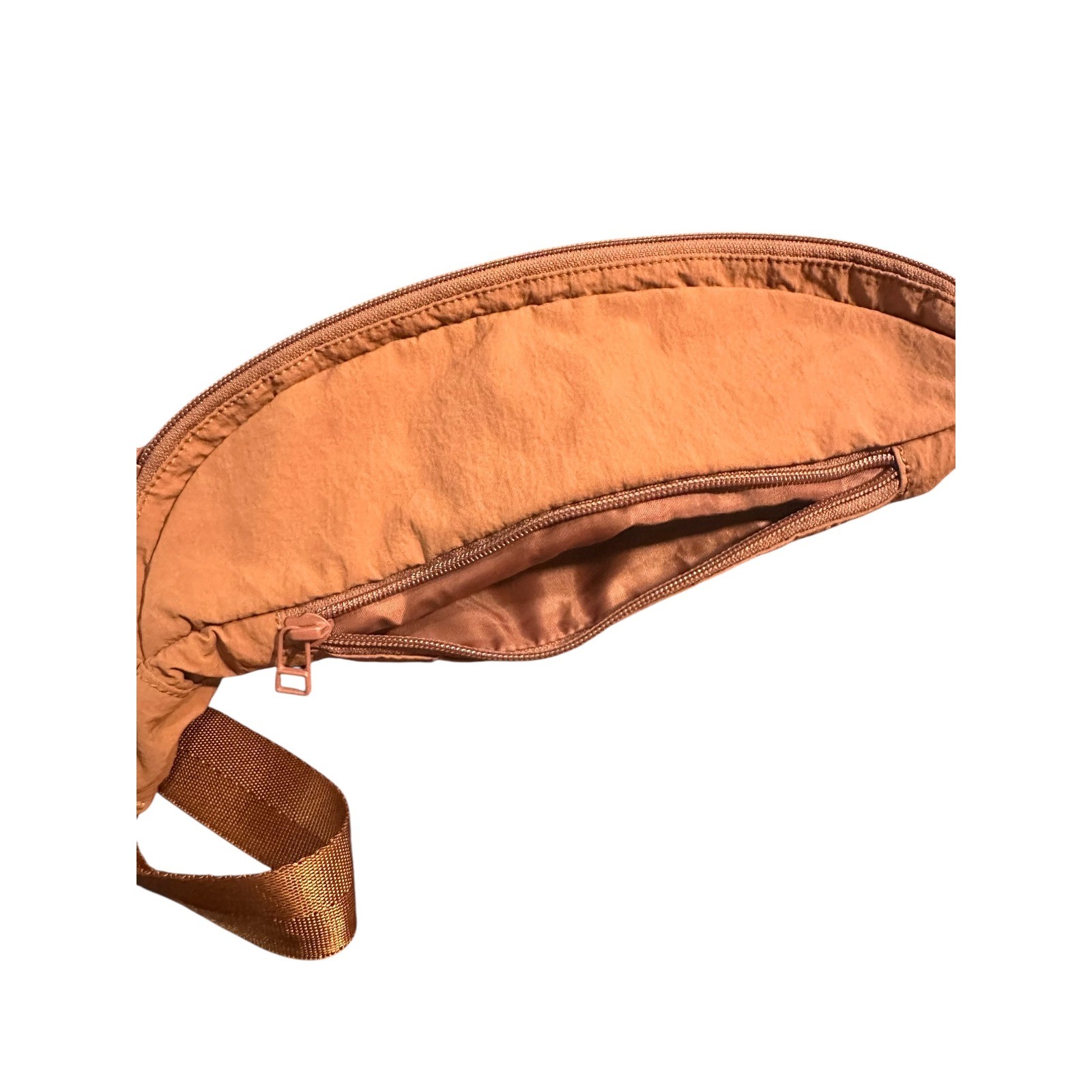 Uniqlo Tan Brown Nylon Crescent Crossbody Belt Bag with Adjustable Strap