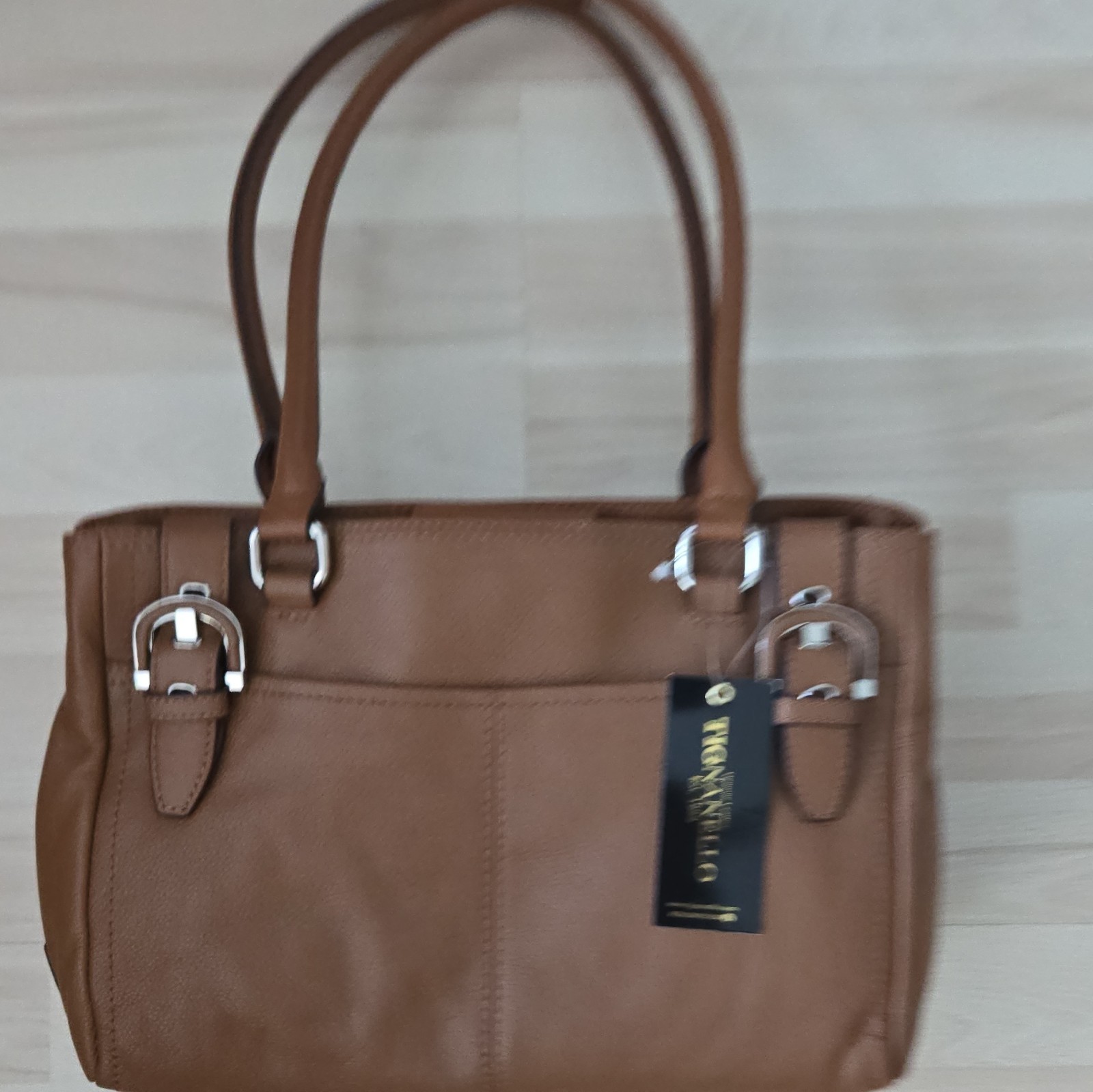TIGNANELLO Brown Tote Bag Zip Closure Silver Hardware Double Handles Pockets