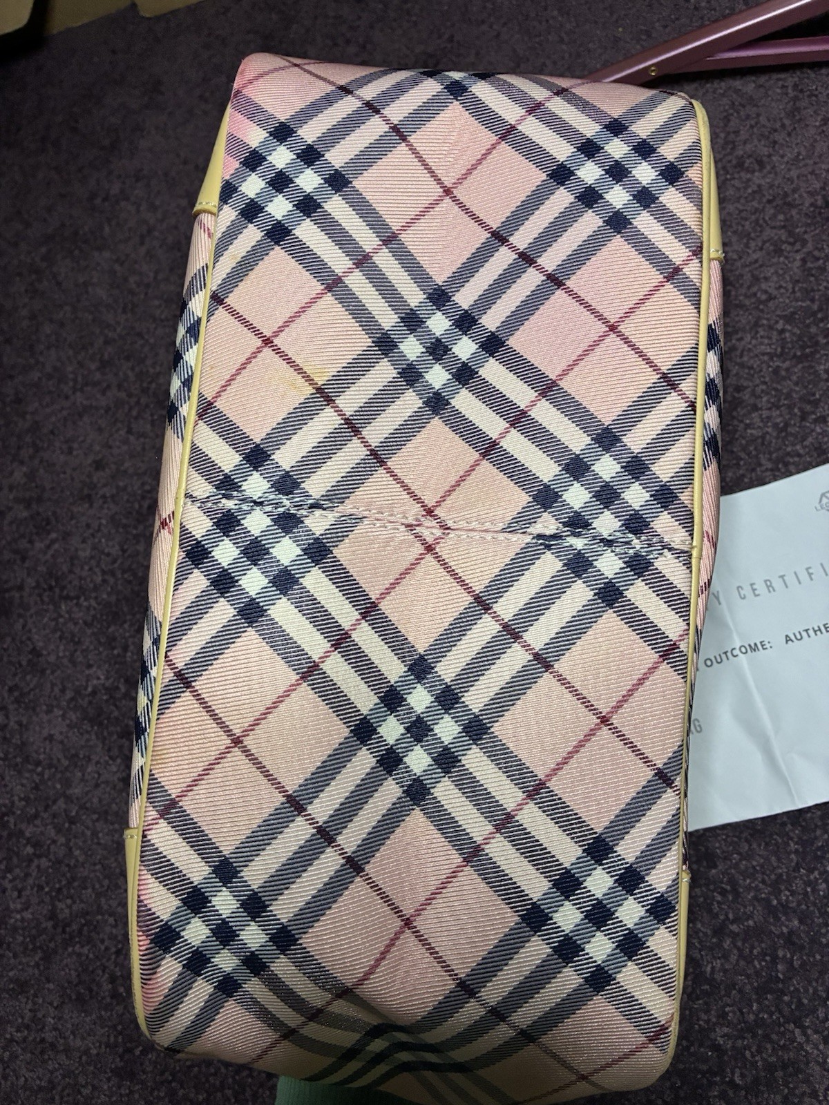 Burberry Blue Label Tote Bag Canvas Pink Nova Check From Japan Boston W COA