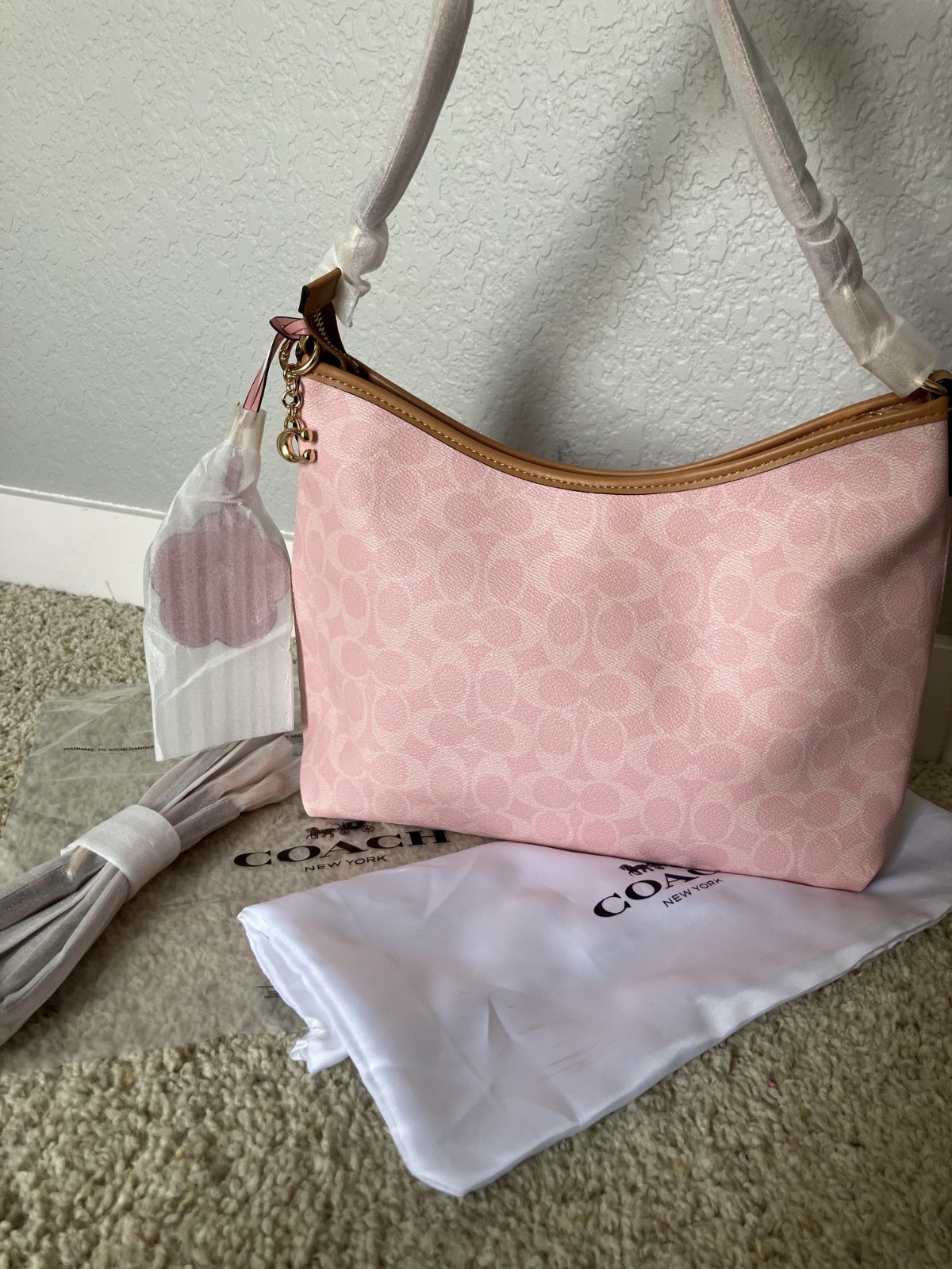 Coach Laurel Shoulder Bag In Signature Canvas With Charms CEL12 Powder Pink