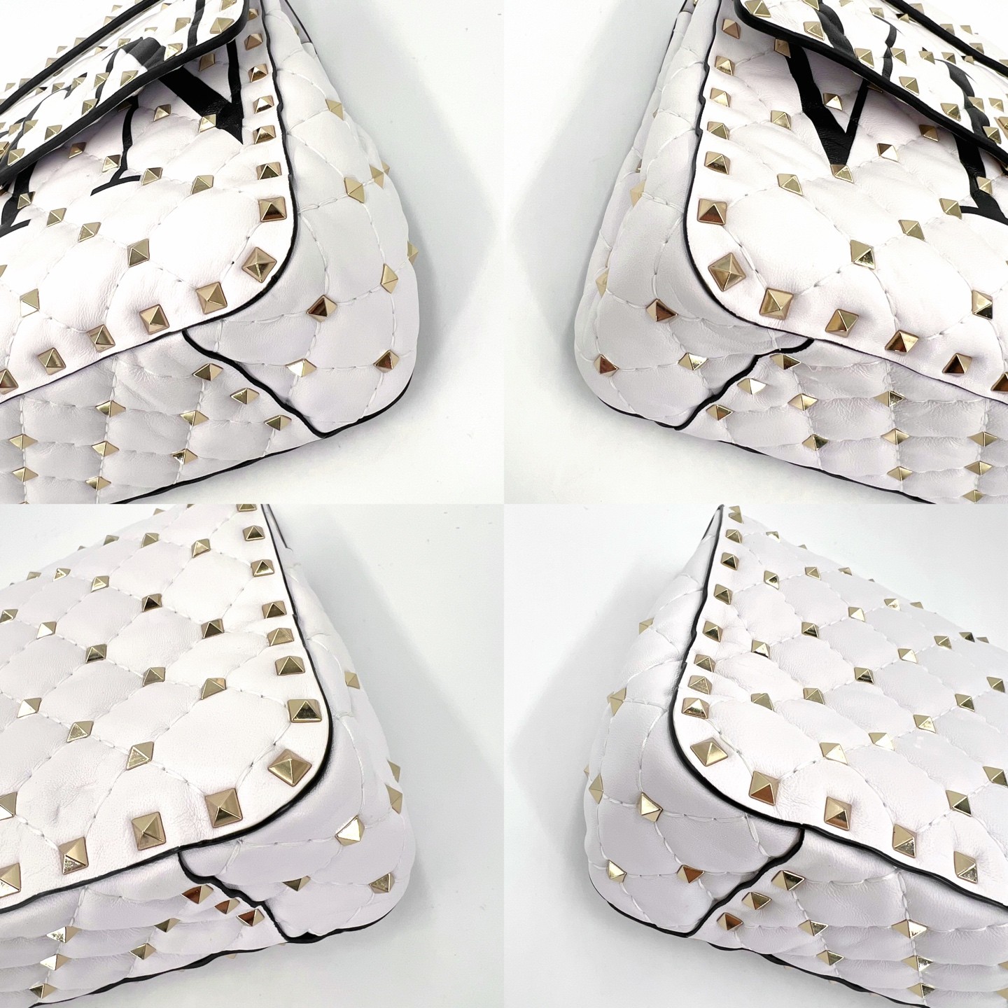 Valentino Rockstud Spike White Leather Gold HW Shoulder Bag Duty Paid