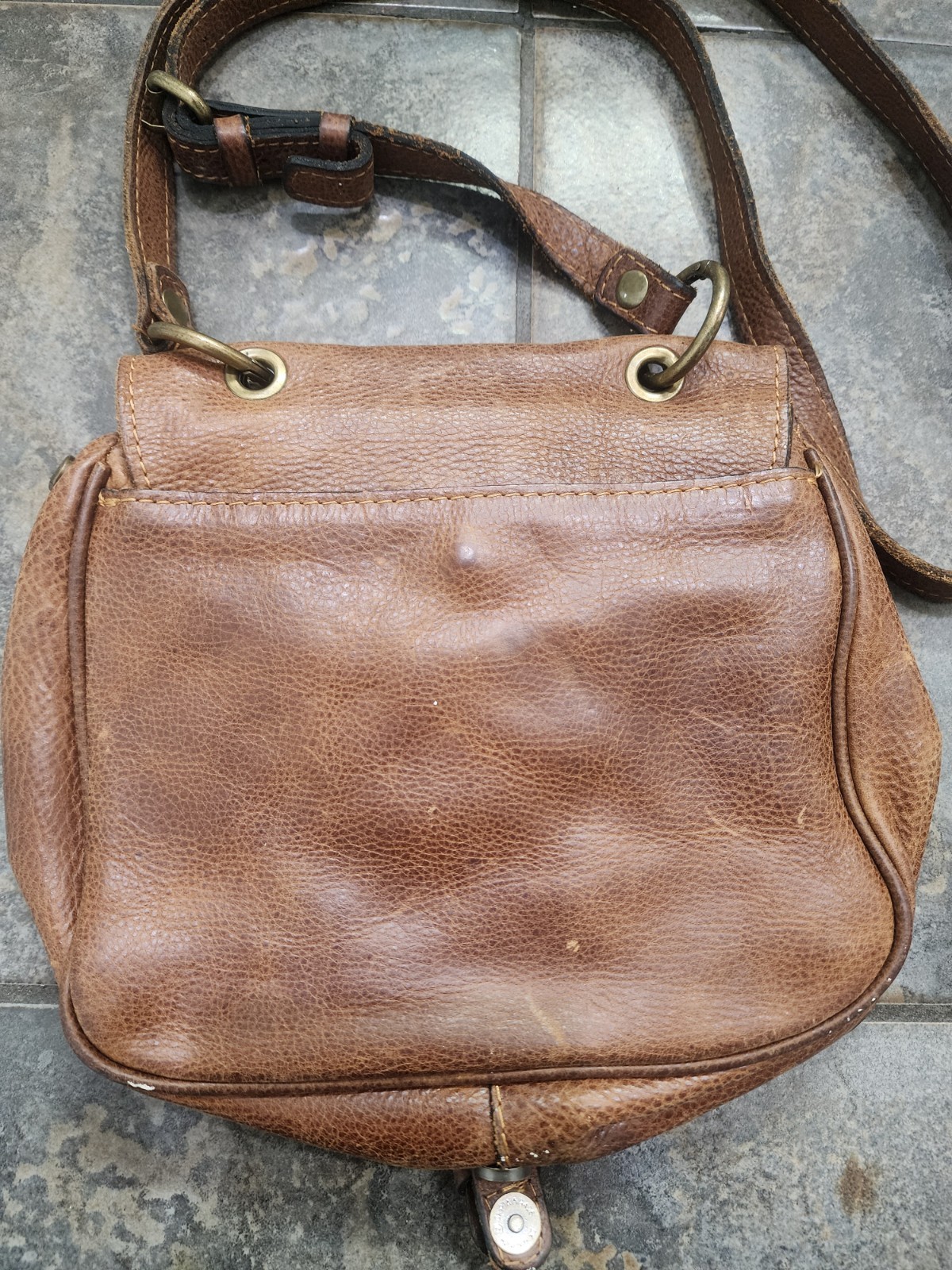 Patricia Nash Brown Leather Crossbody Indie Boho Brass Hardware Purse Bag
