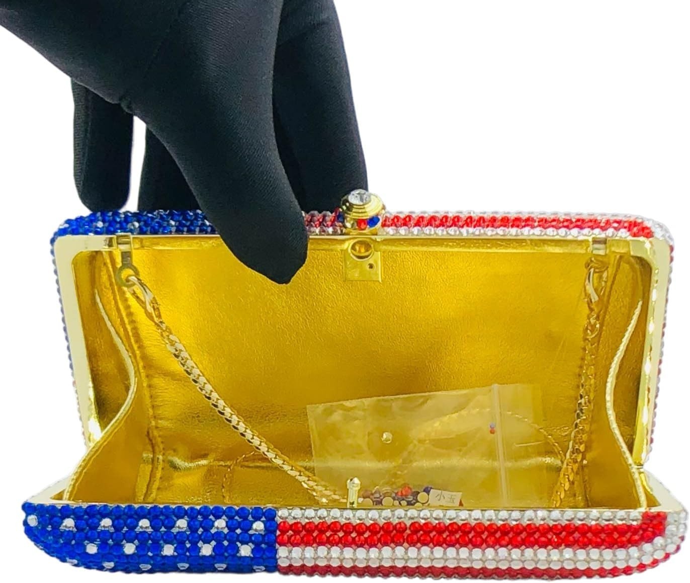 Boutique De FGG Mini National Flag Crystal Clutch Purses for Women Formal Evenin