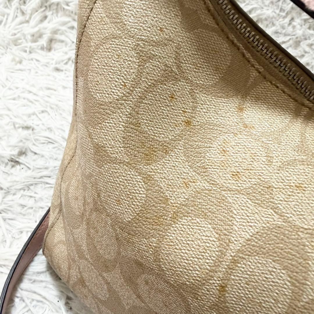 Coach Signature Shoulder Bag Brown Pink Leather PVC, Slight Damage, 23×30.5cm Au