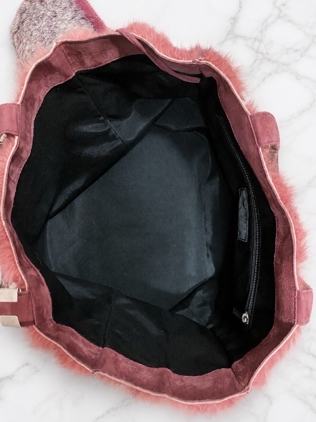Rare CHANEL Rabbit Fur Tote Bag, Burgundy Suede Double Handles, Pouch and authen