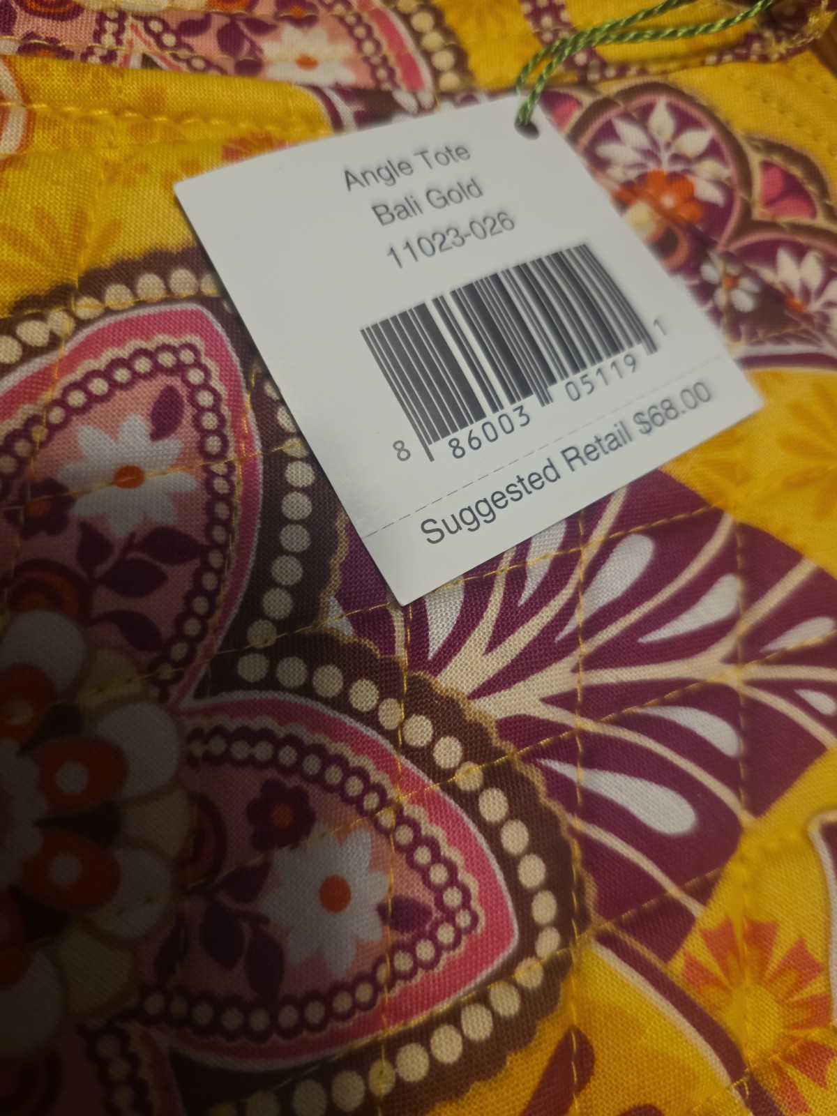 Vera Bradley Retired Bali Gold Yellow Purple & Pink Floral Shoulder Angle Tote