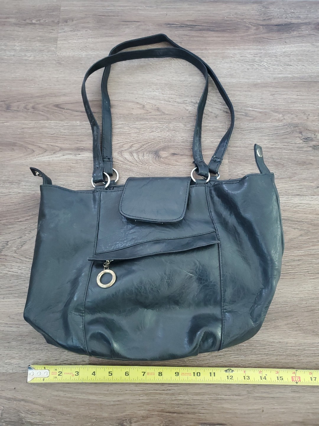 Basic Editions Large Purse Hand Bag Black Faux Leather Carry Handles