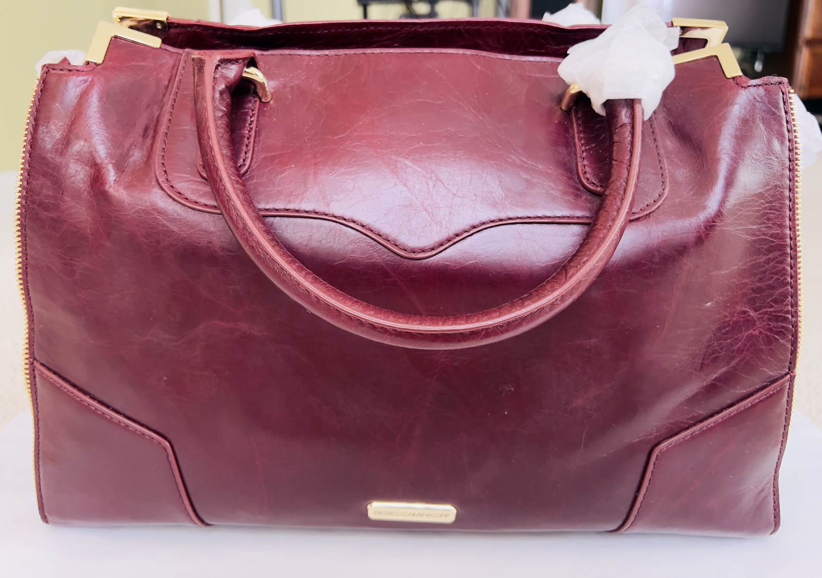 Rebecca Minkoff Amourous Tote Burgundy Italian Leather Satchel Handbag NWT