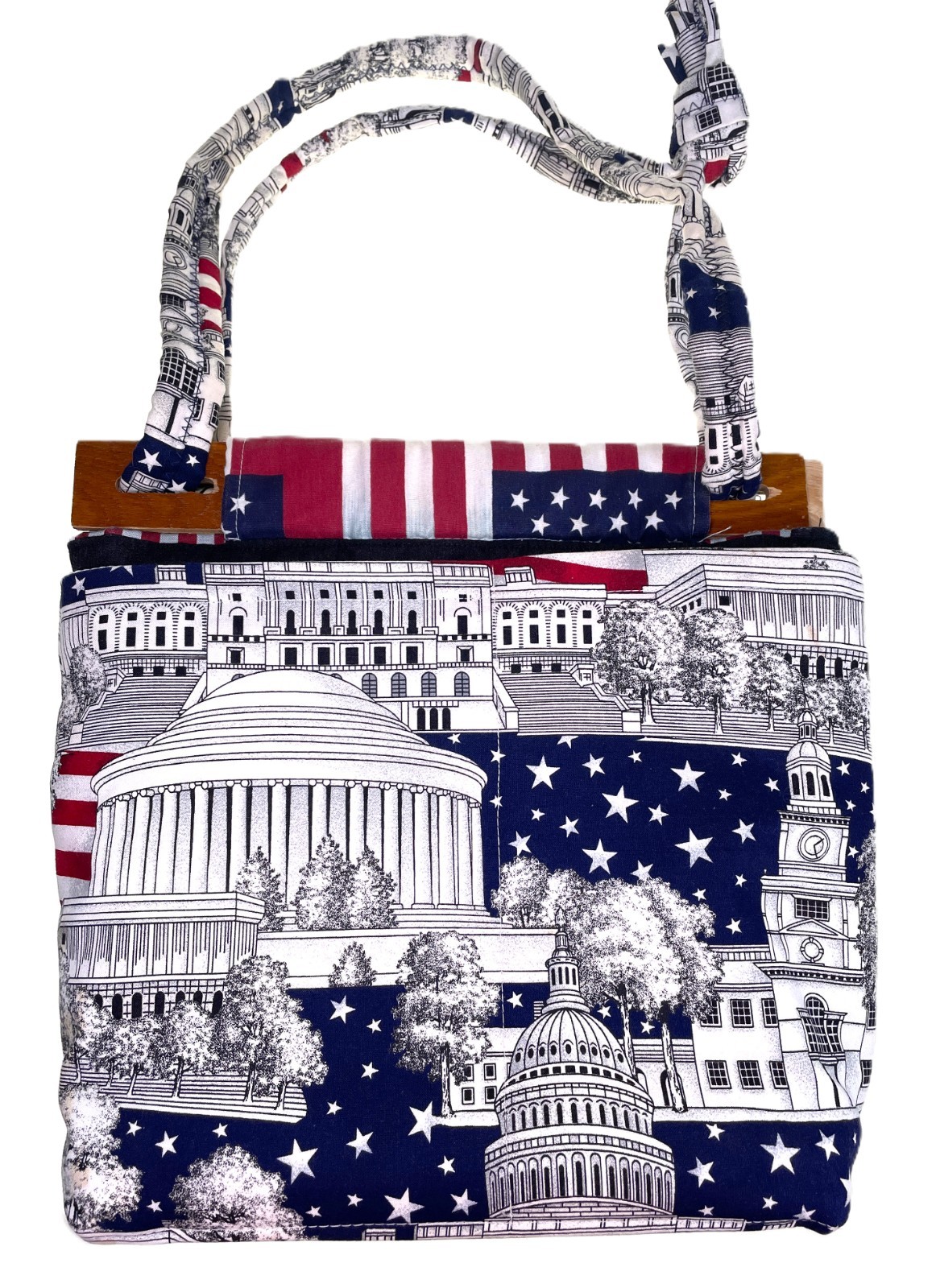 Handmade Purse Patriotic Stars Stripes Flag Capitol Cotton Fabric Shoulder Bag