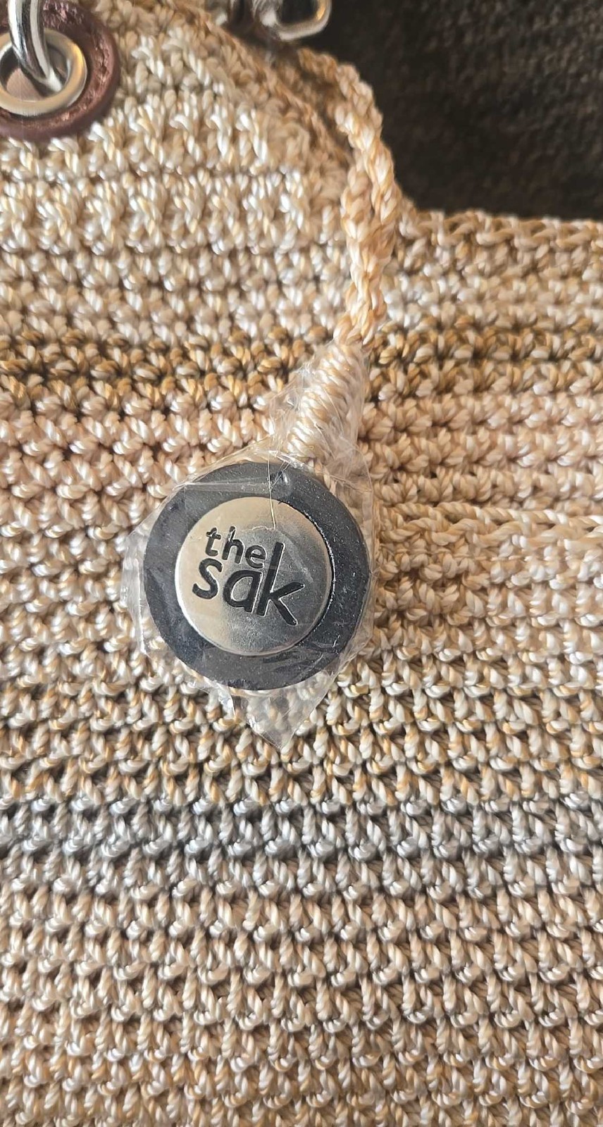 The Sak Beige Woven Shoulder Bag Brown Braided Strap Zip, Detachable, Pockets