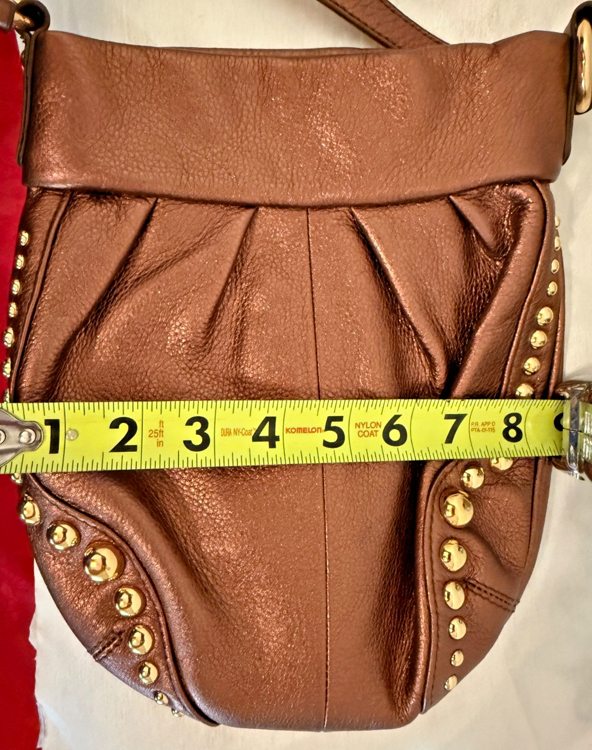 B Makowsky Bronze Metallic Leather Crossbody Bag! Gold Studded & Gorgeous!