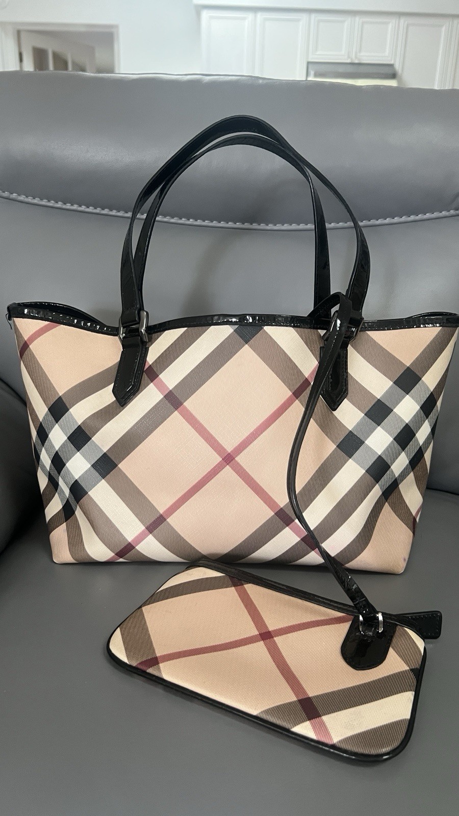 Burberry Nova Check Tote Bag + Matching Wristlet Pouch