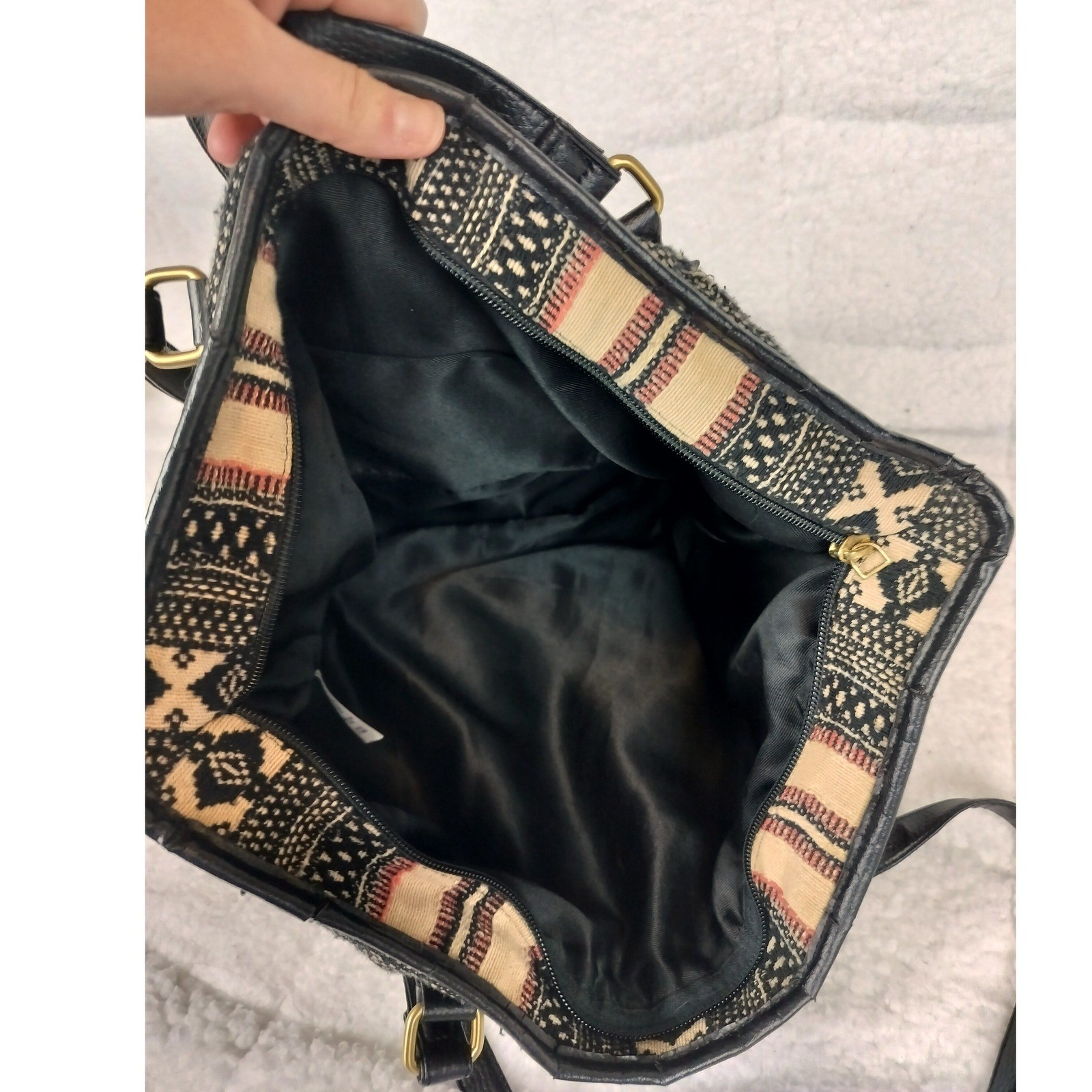 Knit Boho Woven Tapestry Geometric Tote Bag Black Large Tan Red Shoulder Bag