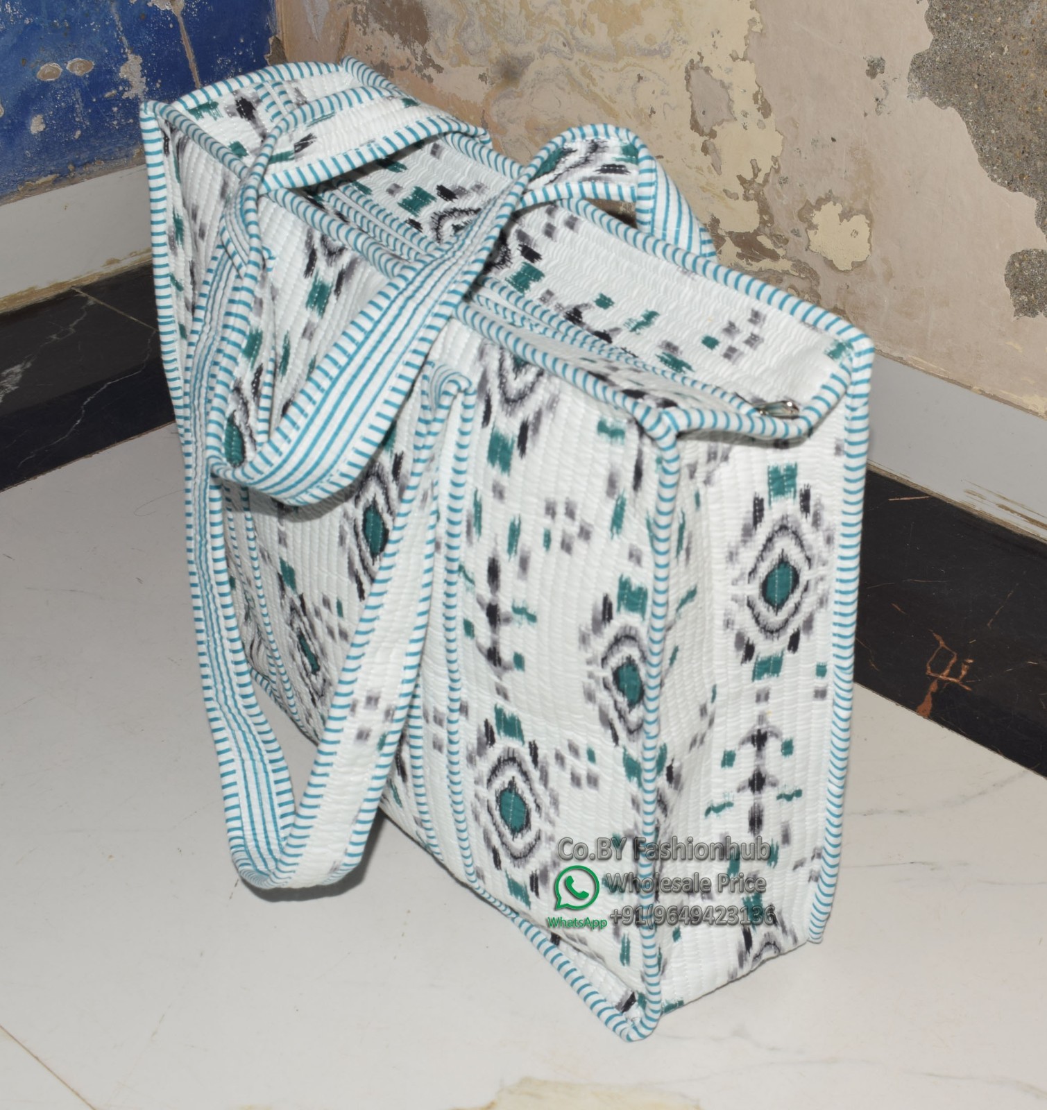 Handmade Eco-Friendly Quilted Cotton Market Bag Beach Tote Bag hand block bag