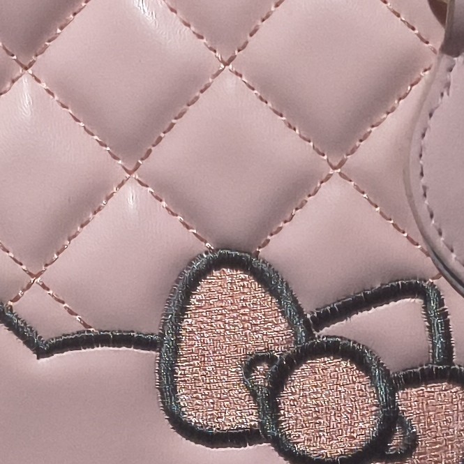 Hello Kitty Pink Quilted Tote Bag with Embroidered Bow, Stitching Accents