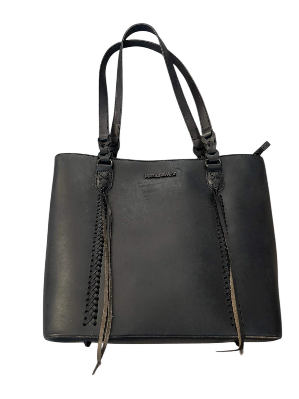Montana West Large Tote Bag. Black Leather. 11.5 In Tall x 13 In Wide