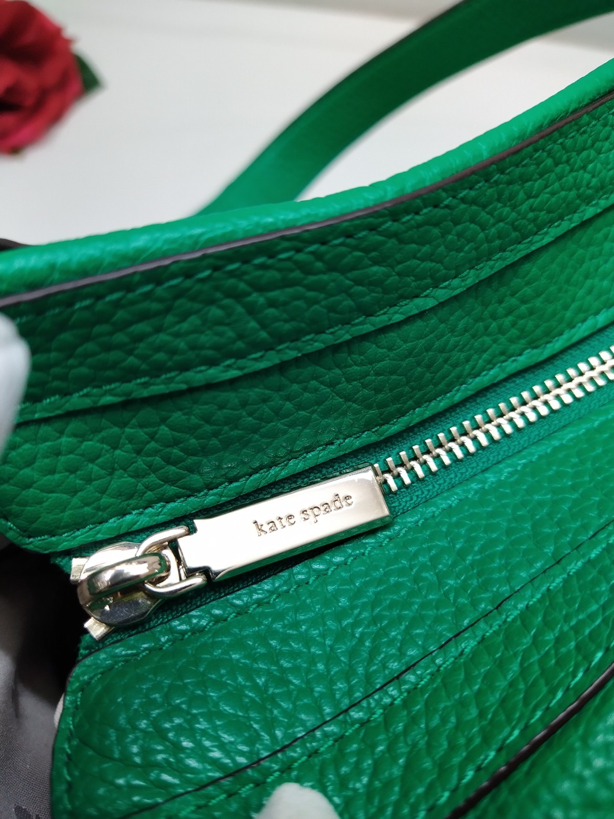 Kate Spade New York Green Pebbled Leather Zipper Closure Hobo Shoulder Bag