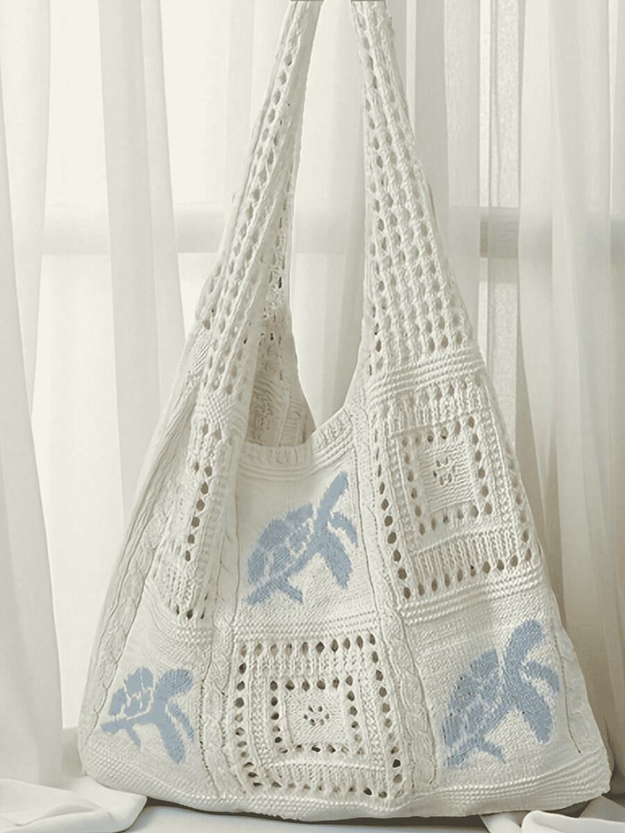 Sea Turtle Crochet Tote Bag Women Large Straw Knit Summer Beach Shoulder